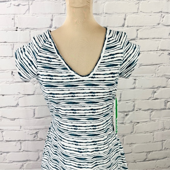 Pact NEW Tie-Dye Stripe Fit & Flare Dress Large Back Detail White Organic Cotton - Picture 4 of 11